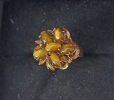 Vintage Tiger Eye Ring Costume Nine Oval Stones Used