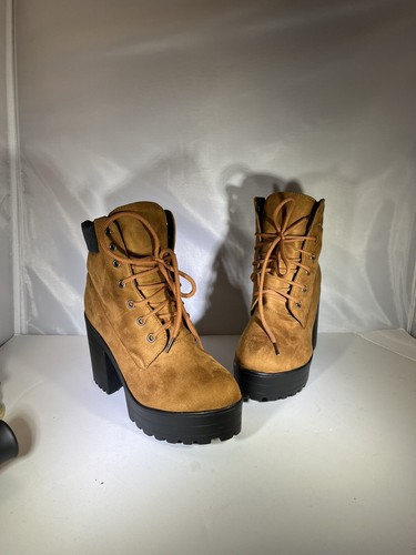 Womens High Chunky Heel Lace Up Punk Rivets Platform Ankle Boots plus Size 8 /39