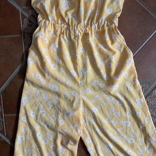 H&M Yellow Floral Boho Wide Legged Pocketed Jumpsuit Romper Girls Youth Size 14 - Picture 4 of 9