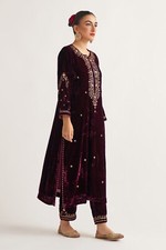 Wine purple Color velvet embroidered Kurta with salwar