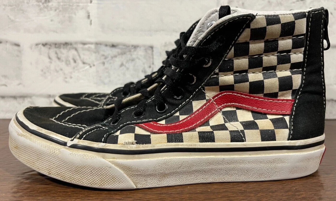 Vans Kids Sk8 Hi Platform Scacchiera Tela Striscia Rossa US Kids Taglia 2