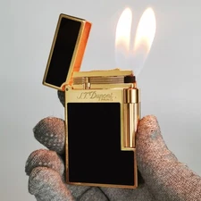 S.T. DP Double Flame Butane Lighters Black Lacquer for Smoking Cigarette Gift