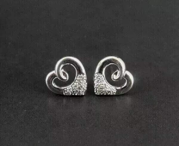 Round Cut Simulated Diamond Heart Stud Earrings in 14K White Gold Plated