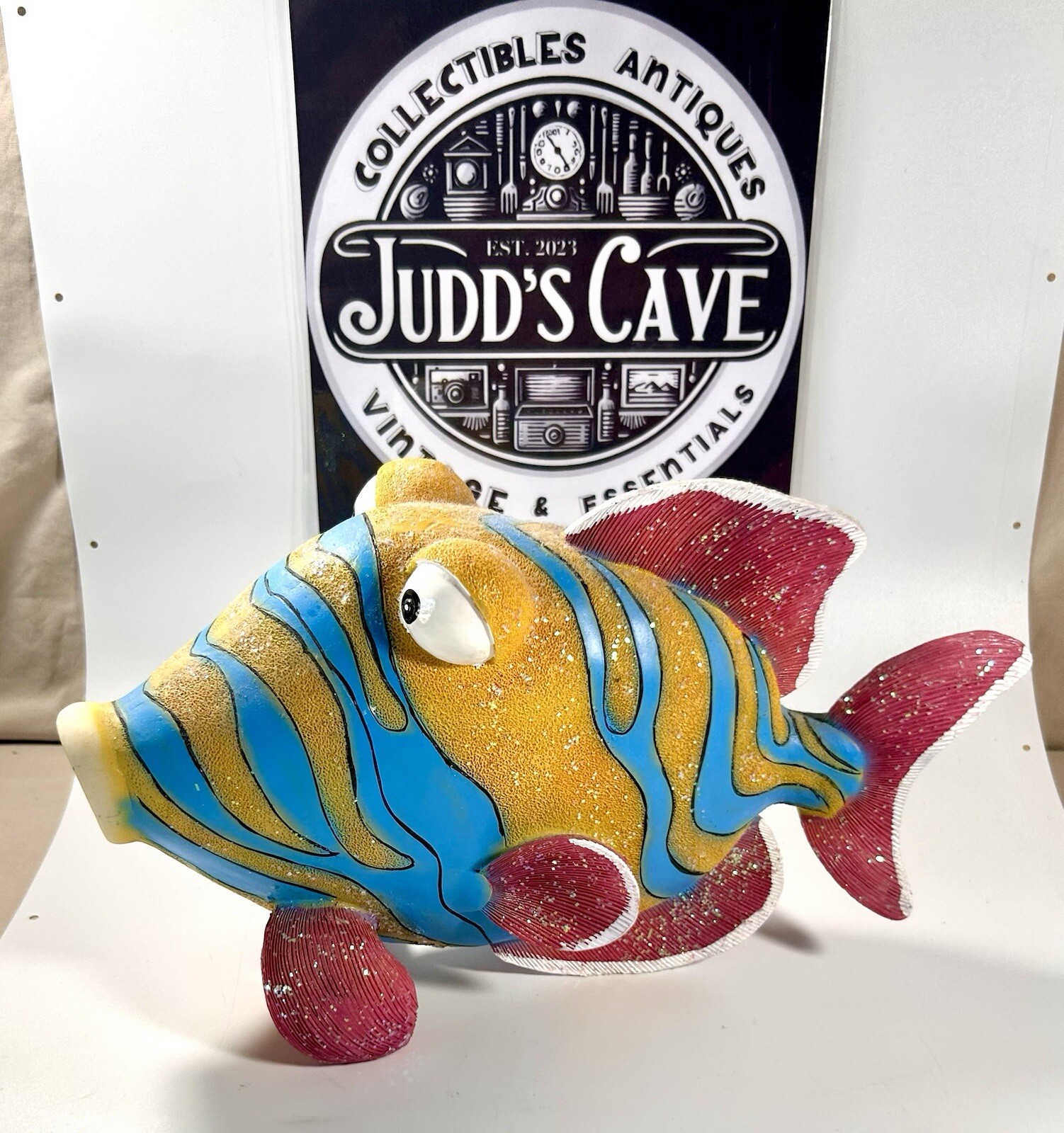 🚨RARE & UNIQUE Sparkle & Shine Glitter NAUTICAL Tiger Damsel Fish Decor Ocean