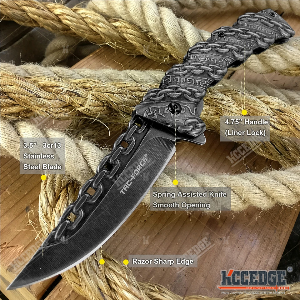 JUEGO COMBINADO DE 2 PIEZAS Huntsman diseño de cadena de acero tac-force Navaja de Bolsillo de Combate + CUBOS Foto 2 de 4