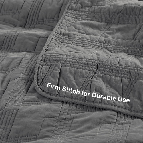 100% Cotton Quilt Set King Size, Dark Grey Pre-Washed 3-Piece Bedspread Coverlet - Picture 4 of 12
