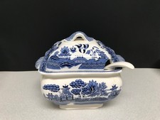 Blue Willow Deep Soup Tureen with Lid and Ladle,Beautiful 1924 Japan