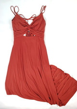 Azazie x Kendall Kylie A Line Pleated Luxe Knit Maxi Dress Terracotta Strappy A6