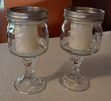 Ball Mason Jar Pair of Pedestal Footed Glass Goblets w/Lids