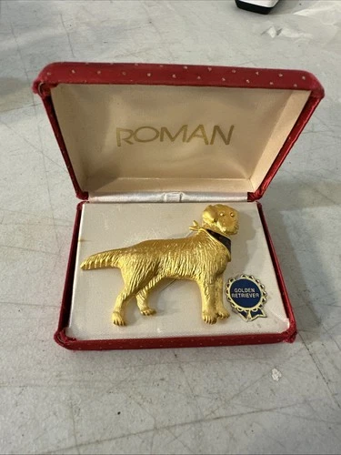Vintage Kenart Golden Retriever Brooch Pin Gold Tone Jewelry Costume