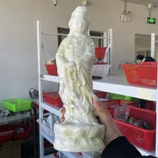 6.1LB  11.8" Natural Xiuyan Jade Bodhisattva Carving Crystal Quartz Heal Statue