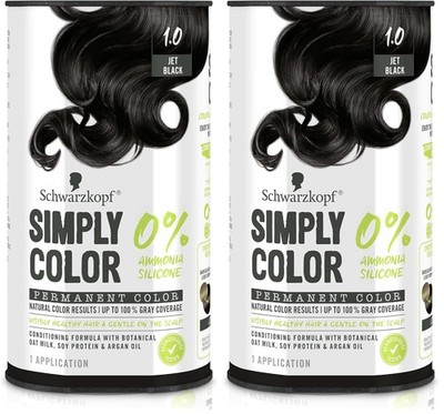 Simply Color Permanent Hair Color, 1.0 Jet Black - 100% Gray Coverage LOT OF 2