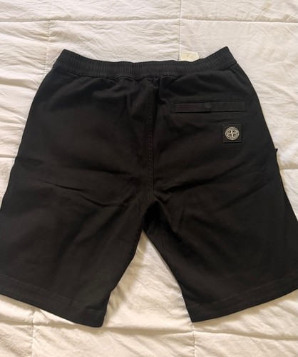 Stone Island Men's Black Chino Shorts Flat Front Logo Pockets Button