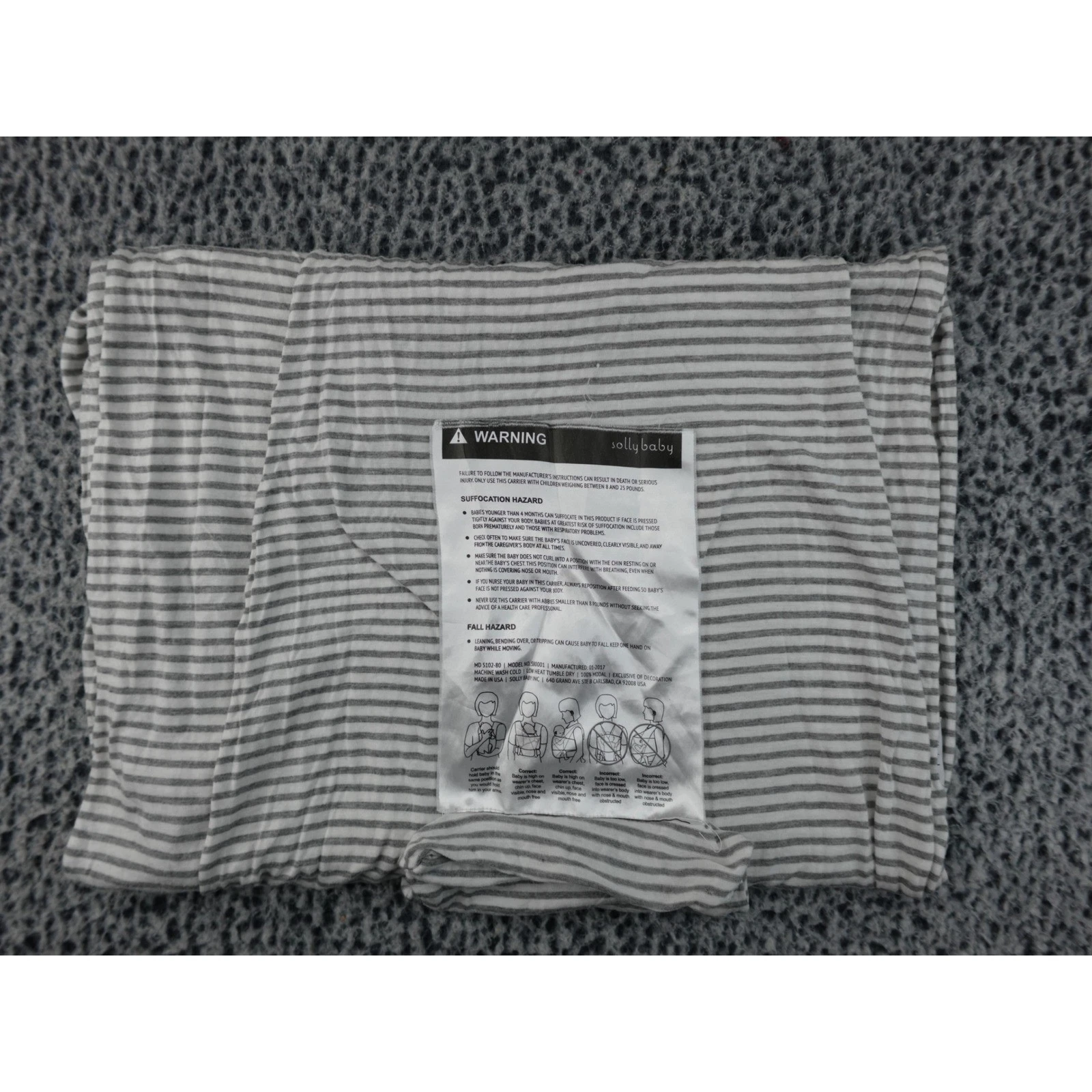 Solly Baby Wrap Carrier Grey White Striped Modal Infant Sling S8001 Made in USA
Opens in a new windo