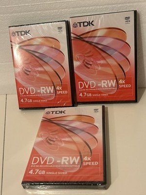 3 x TDK DVD-RW (Digital Versatile Disc Rohlinge 4,7 GB 4x Speed Neu Versiegelt