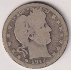 1914 D BARBER QUARTER DOLLAR 90% SILVER DENVER .25¢ UNITED STATES AMERICA