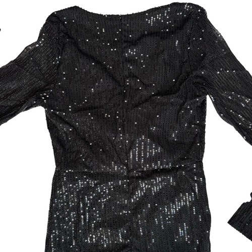 Black Sequin Long Sleeve Dress Small V Neck Wrap Party Holiday Cocktail Glam - Picture 10 of 14
