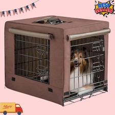 Small Dog Crate 24 Inch Double Door Metal Cage - Collapsible Puppy House Brown