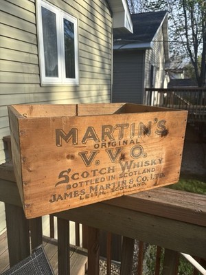 Antique Martins Scotch Whiskey Wood Crate Box Original Label Mancave Decoration