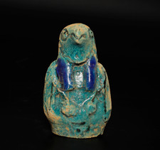Authentic Ancient Egyptian Antiques Ushabti Bust Horus Faience Blue Figurine BC