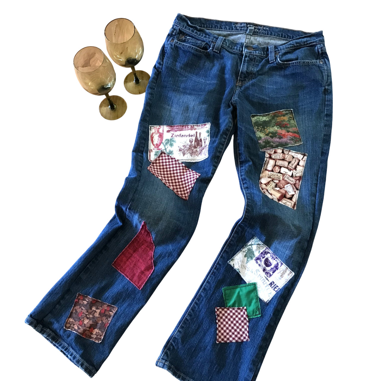 Upcycled Patchwork Jeans, Size 6 Short: Handmade … - image 1
