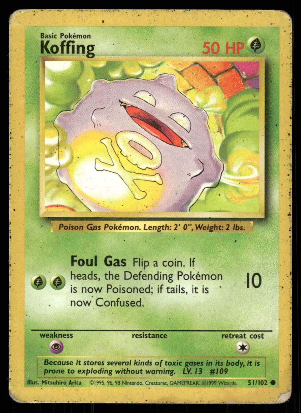 Koffing 51/102 Common Base Set Unlimited Pokemon Moderately Played