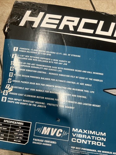 Hercules 15 Amp 42 lb 1-1/8 in. Hex Lower Wall Breaker Jack Hammer Tool 1700 BPM - Picture 4 of 9