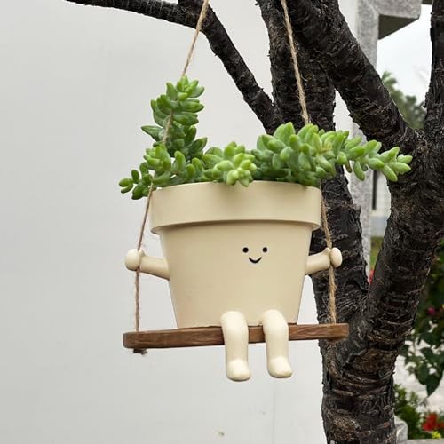 Hanging Planter Swing Face Plant Pot - Cute Resin Head Planters with Drainage - Picture 6 of 6