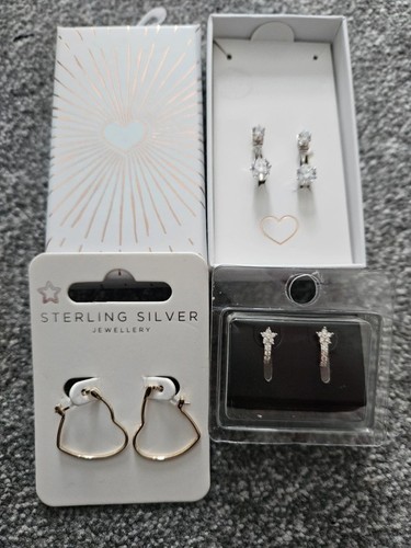 3x Sterling Silber Ohrringe Paar mit weißen Steinen - Neu Lovisa Superdrug