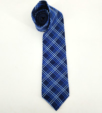 Tommy Hilfiger Blue Plaid 100% Silk Men’s Neck Tie Made In Usa