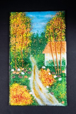 Unique Fused Glass Art Tile - Country Home Colorful Panel - 6''x 9 7/8''