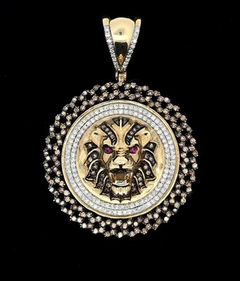 Natürlicher Diamant & Labor Rubin 10k Gelbgold Löwenkopf Charm/Anhänger, 7,9g