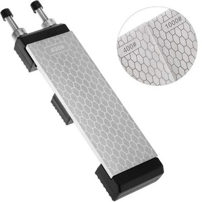 8in Diamond Sharpening Bench Stone Double Sided 400/1000 Grit W/Non-Slip Holder