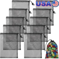 10 Piece Nylon Mesh Drawstring Bags Laundry Sports Travel Organization New