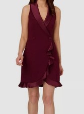 Adrianna Papell Women's Red Cabernet Halter Tuxedo Crepe Mini Dress Size 12