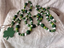 2 Pieces St. Patrick's Day Wood Bead Garlands with Tassel Irish Shamrock Wood
