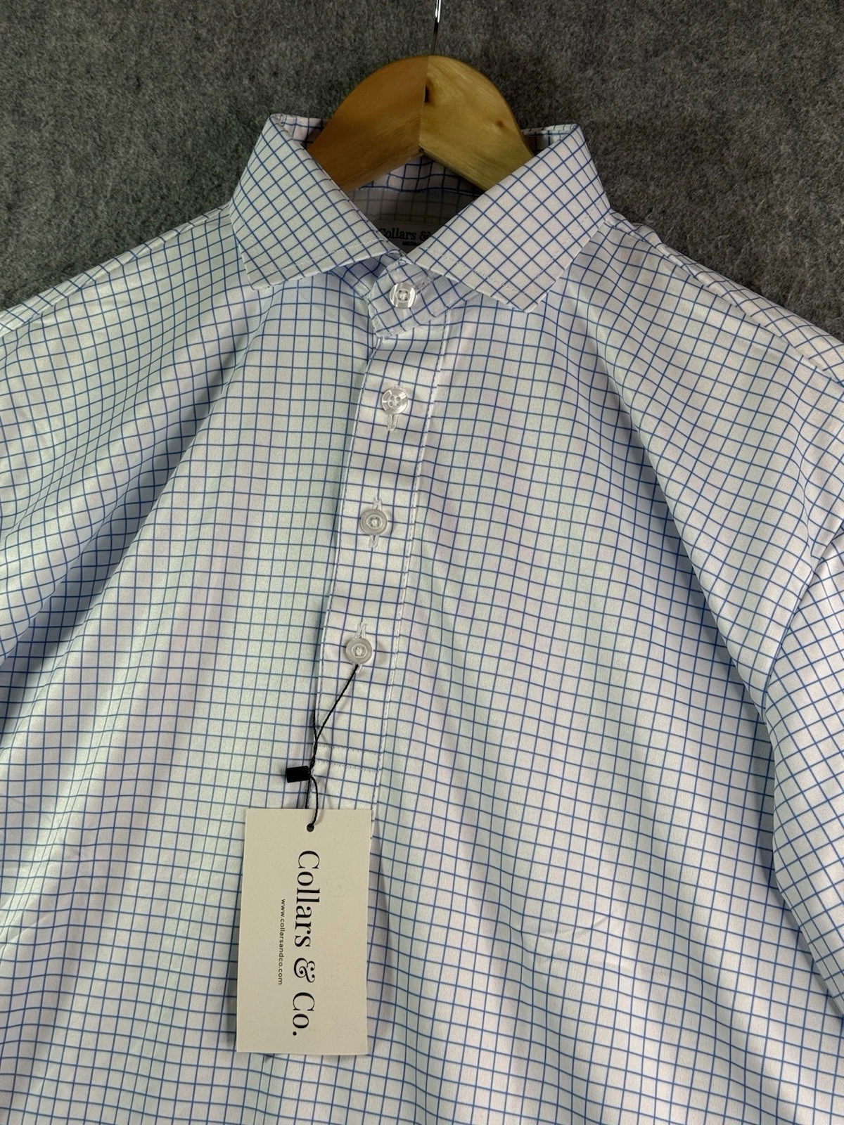 Collars & Co Polo Shirt Mens Medium Blue & White Check Golf Dress Collar NWT