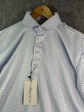Collars Co Polo Shirt Mens Medium Blue White Check Golf Dress Collar NWT