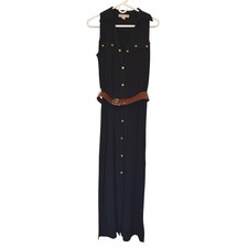 Michael Kors Jersey Maxi Shirt Dress Belted Sleeveless Gold Button Safari S
