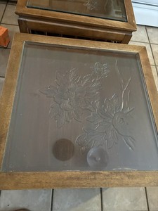 Hand carved Japanese end tables set of two and one coffee table ￼