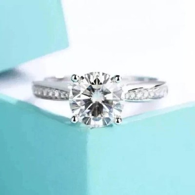 14K White Gold Plated 2.10 CTW Round Cut Moissanite Engagement Solitaire Ring