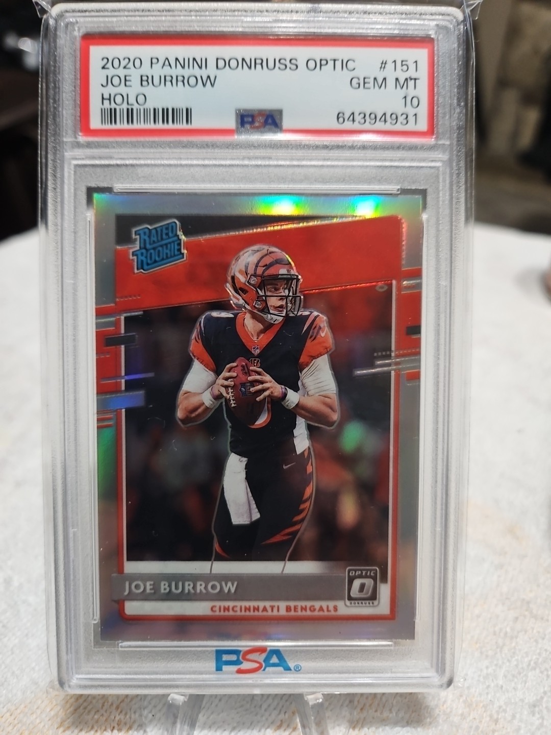 2020 Panini Donruss Optic Joe Burrow Holo Psa 10 Rated Rookie Cincinnati Bengals