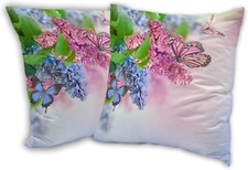 Blue Pink Butterfly Pillow Covers 18x18 in,Lilac Blue Pink Butterfly Flowers