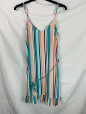 Oasis Women's Pink Green Candy Stripe Strappy Summer Mini Dress UK8