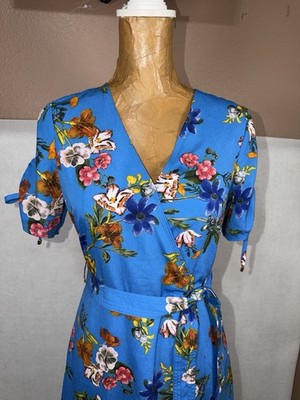 Calvin Klein Blue Cornflower Floral Faux Wrap Dress Size 4 Cottagecore |  eBay