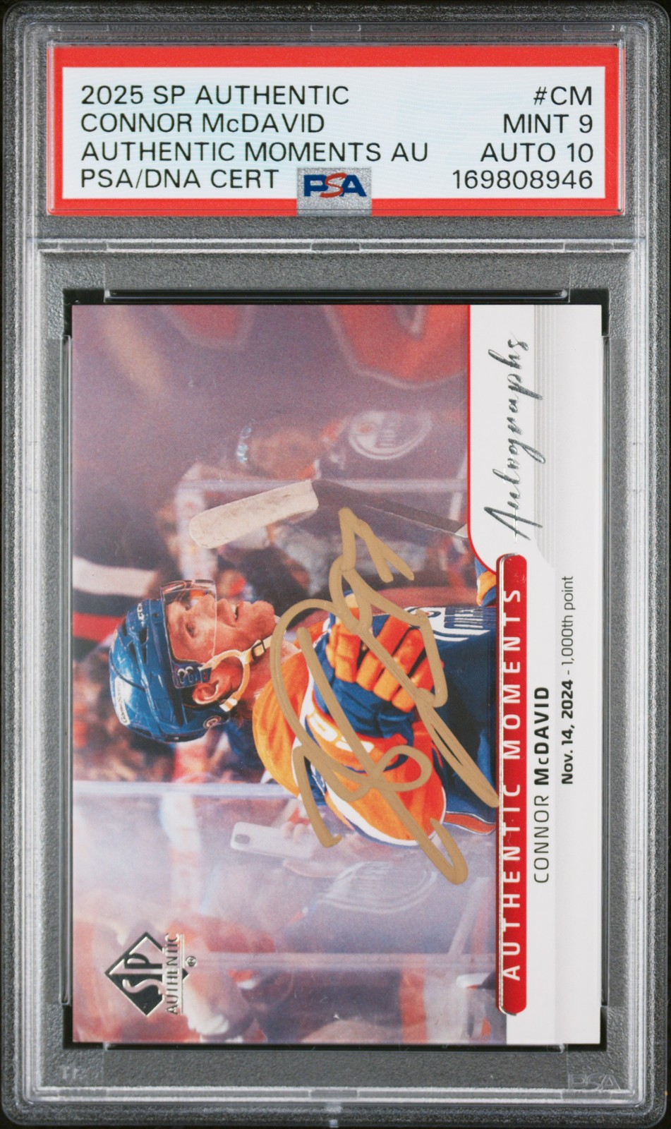 2025 UD SP AUTHENTIC AUTHENTIC MOMENTS AUTOS #CM CONNOR MCDAVID PSA 9 AUTO 10