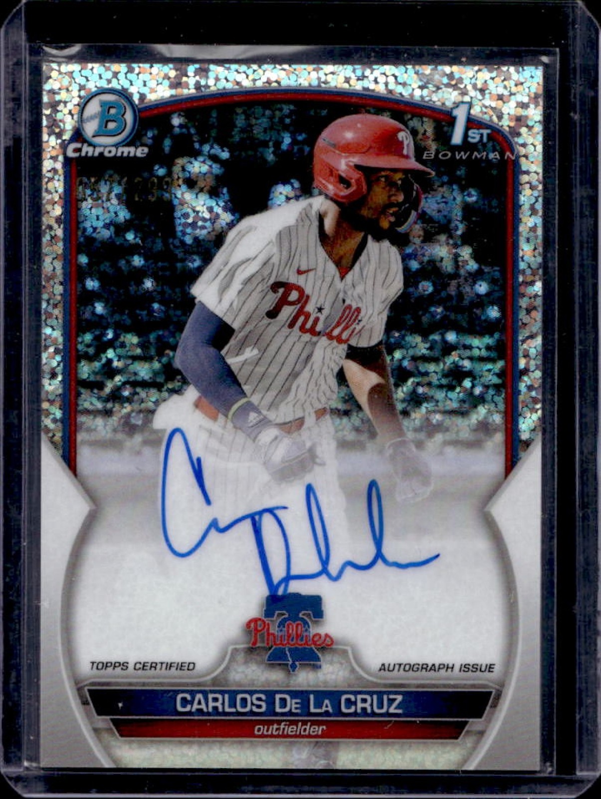 2023 Bowman Chrome Carlos De La Cruz Auto Speckle Refractor 1st #/299