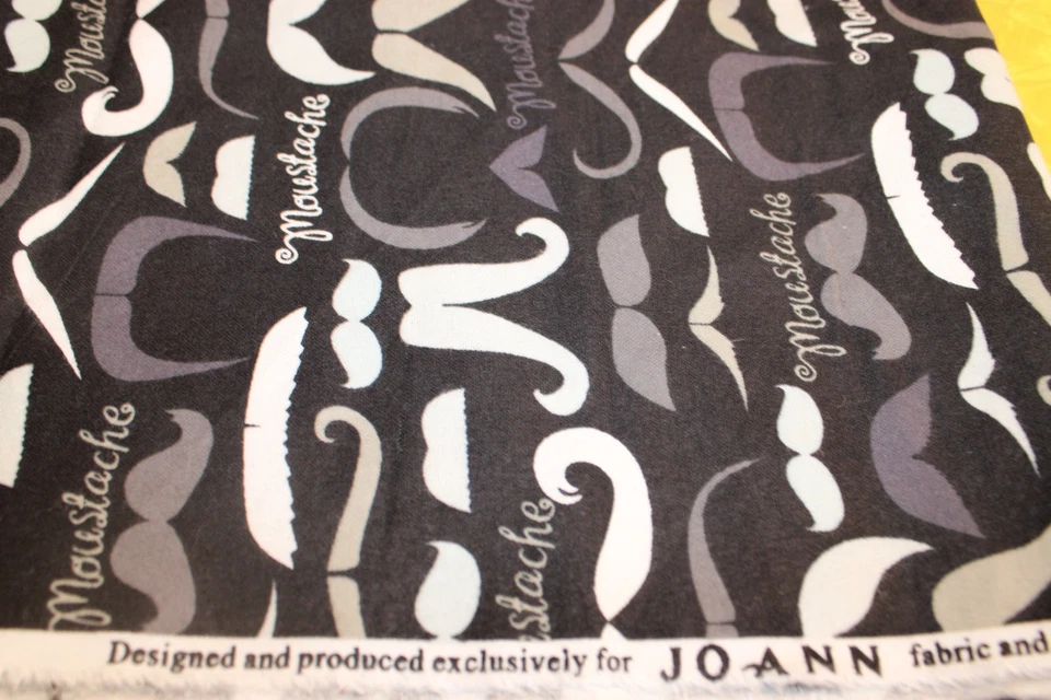 Jo Ann Cotton Flannel Fabric Gray and White Mustaches on Black 1 Yard 10 Inches - Image 4 of 4