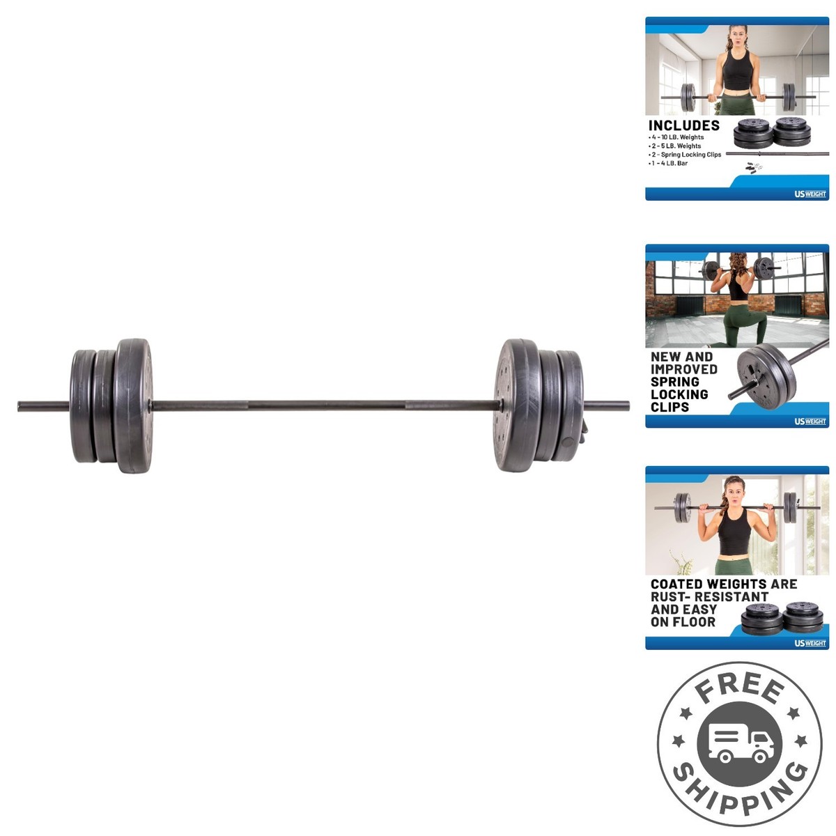 Complete 55lb Barbell Weight Set Adjustable Weights for Ultimate