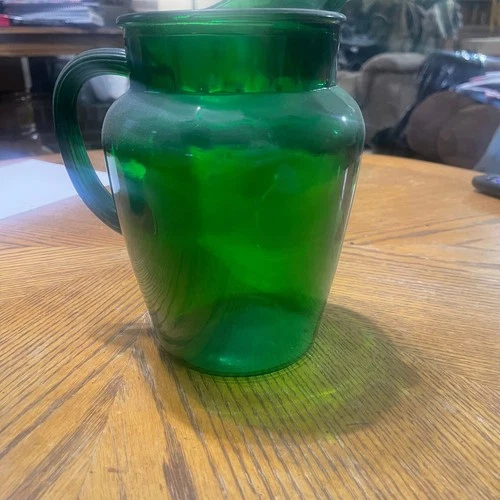 Vintage Anchor Hocking Forest Green Glass Ice Lip Pitcher
